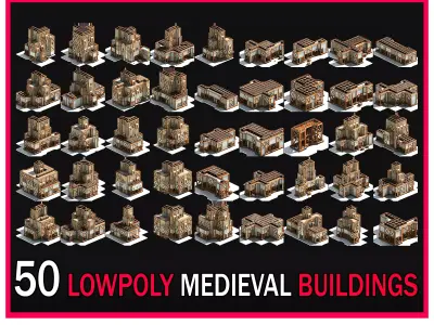 50 Medieval Building Castle Town House Pack Bundle Kitbash