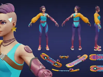 Stylized Cyberpunk 3D Animated Character Low-poly 3D model