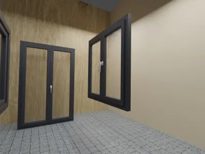 Windows room with two doors and window 3D model