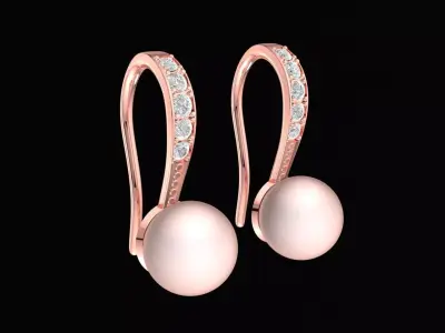Pearl Drop Earrings with Pave Diamond Hook 36 3D print model
