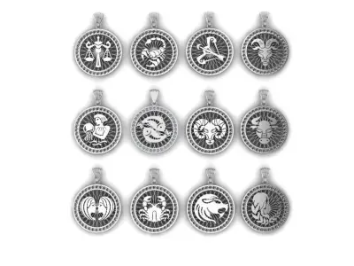 horoscope necklace serial gold silver 12 pieces stl  3D model