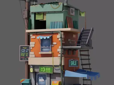 Stylised hand painted Building Low-poly 3D model