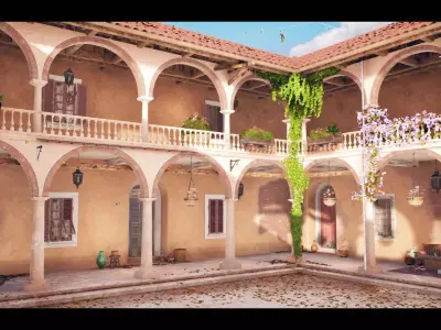Stylized Mediterranean Courtyard Low-poly 3D model