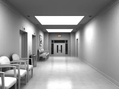 Hallway With Elevators White 3D model