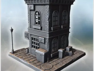 Barbershop with arched windows brick walls rooftop details and s 3D print model