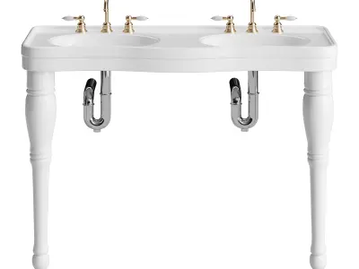 Double Basin Console Bathroom Sink White 3D model