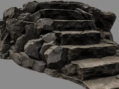 Temple stone staircase on rock Low-poly 3D model