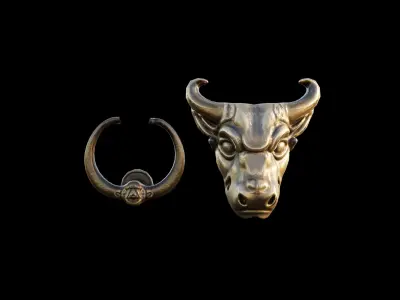 Bull Head Door Knocker Low Poly Ready For Game Low-poly 3D model