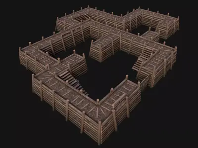Wooden Castle Fort Walls Modular Low-poly 3D model
