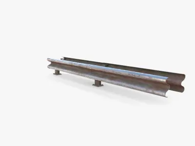 Tileable double sided traffic barrier guardrail V2 weathered Low-poly 3D model