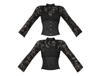 Black Victorian Outfit Earrings Top Skirt Low-poly 3D model