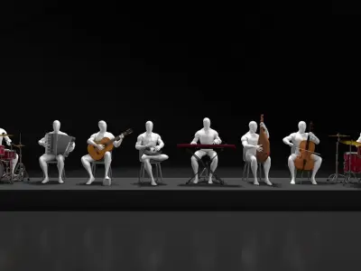 35 musicians with different instruments 3D model