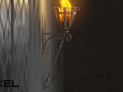 Medieval Iron Wall Torch - Game Ready Low-poly 3D model