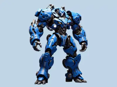 Futuristic Blue Combat Mech Robot 3D model