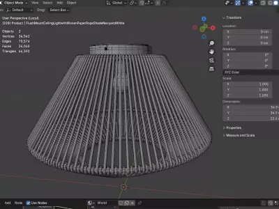 Flush Mount Ceiling Light with Woven Paper Rope Shade Chandelier Low-poly 3D model
