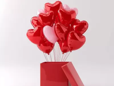 Valentine s Heart Balloon Gift Box Low-poly 3D model