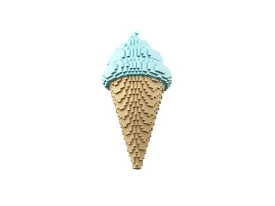 Voxel Ice Cream Cone v1 013 Low-poly 3D model