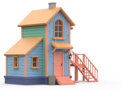 Wooden House C with UV Low-poly 3D model