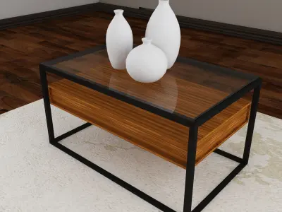  wood and iron coffe table 3D model