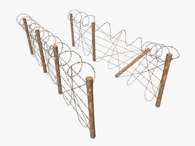 Barbed wire fence wood 3D model