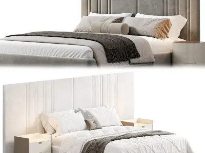 Medburn Wide Headboard Panel Stripe Bed by amore 3D model