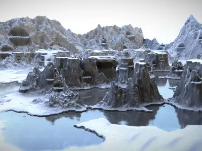 Winter Snow Environment 2 With Frozen Lakes And Mountains Low-poly 3D model