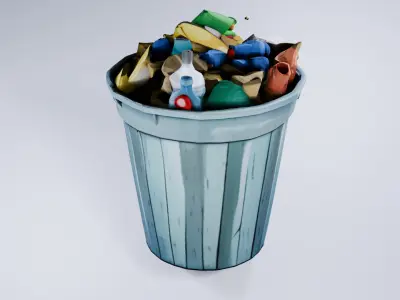 Stylized Trash Bin - Low Poly City Scene Prop 3D model
