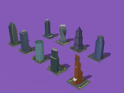 set of cartoon low poly tower models Low-poly 3D model