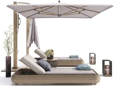 Lounger with Cantilever Umbrella 3D model