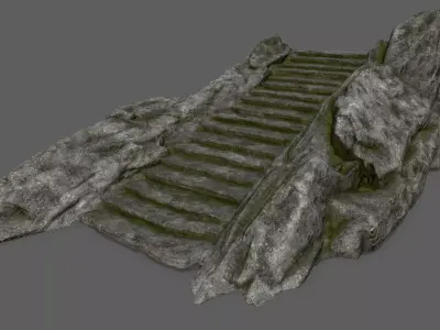 Ladder set of stairs on rock Low-poly 3D model