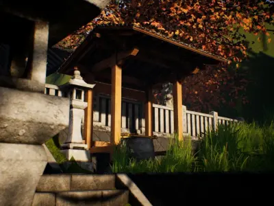 Japanese Shrine Pack - 30 Modular PBR AAA-ready models Low-poly 3D model