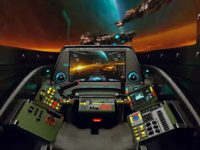 Sci-Fi Spaceship Cockpit  Detailed Control Panel  Game-Ready PBR 3D model