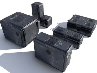 Sci Fi old grey-blue cargo crates Low-poly 3D model