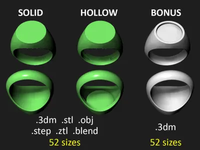 14 mm Signet ring Pack 3D print model