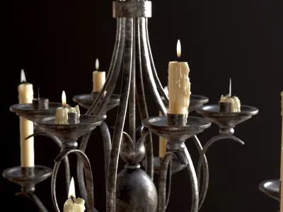 Old Medieval Chandelier with Candles Low-poly 3D model