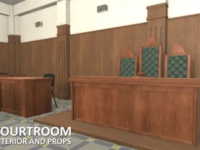 Courtroom - interior and props Low-poly 3D model
