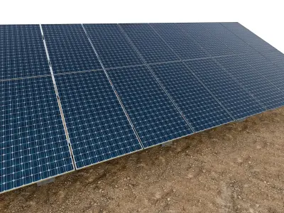 Lowpoly Ground Mounted Solar Panels-8 Rows of PV Modules Low-poly 3D model