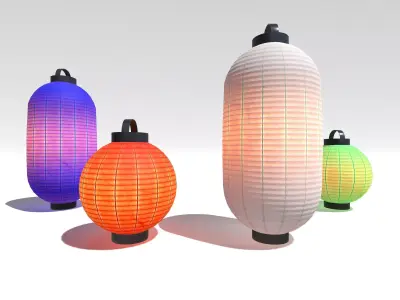 Dynamic Japanese Lampions Low-poly 3D model