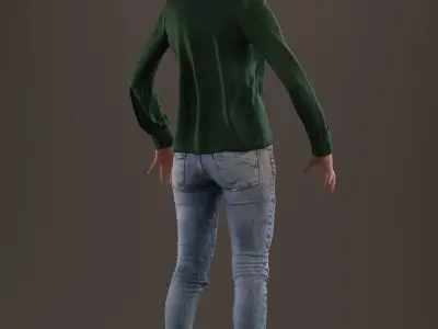 Rigged red haired lady in casual attire Low-poly 3D model