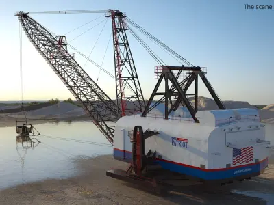  Patriot Mining Dragline With Long Boom White Rigged for Cinema 4D 