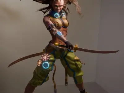 Cyber Ronin Zhara Futuristic Warrior Girl Low-poly 3D model