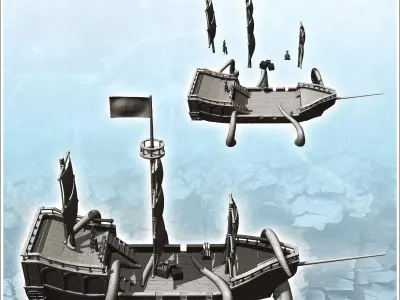 Large shipwrecked medieval sailboat with tentacles 1 - Pirate Ju 3D print model