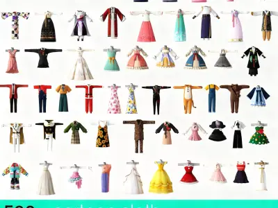 500 Plus Cartoon Cloth Collection Game Ready Model Pack Low-poly 3D model