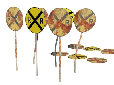 W10-1 Road Signs Rusted Old and Clean versions Low-poly 3D model