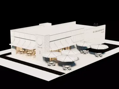 Starbucks cafe building whith interior furniture 3D model