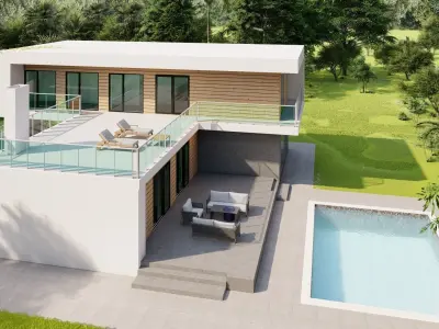 House modern plans with swimming pool Free 3D model