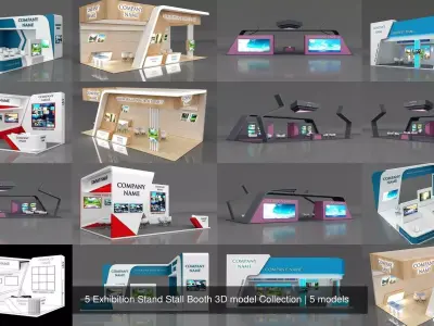 5 Exhibition Stand Stall Booth 3D model Collection 3D Model Pack