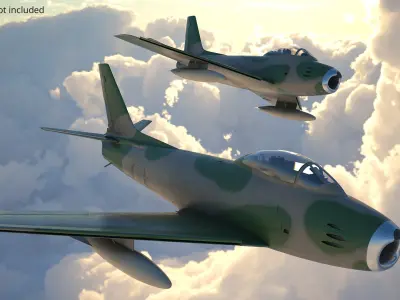  Retro Combat Jet With Front Air Intake Camouflage with Interior Rigged 