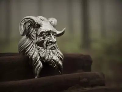 Realistic jewelry Ring Old man with Horns 3D print model