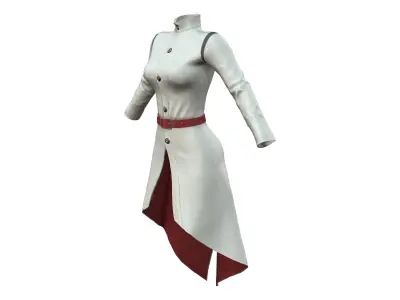 Female White Sci-Fi Jacket Long Coat Low-poly 3D model